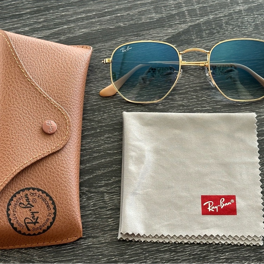 Ray-Ban Gold Frame Sunglasses with Blue Lenses